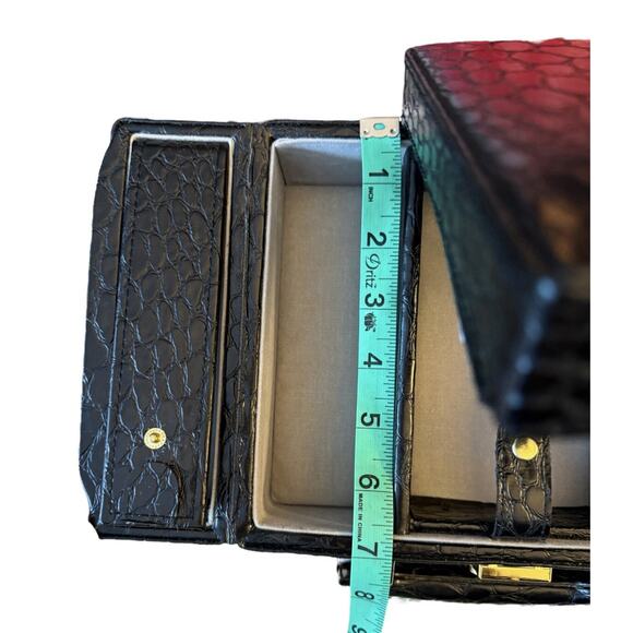 International Silver Co. Jewelry Box Travel Case Croc Embossed Black Patent - Picture 9 of 10